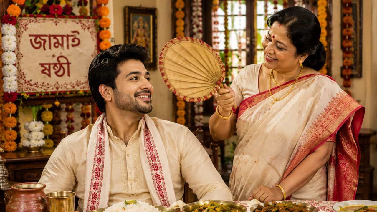 Jamai Sasthi: তালপাতার পাখা আর ‘ষাট ষাট ষাট’ ধ্বনি, জামাইষষ্ঠীর এই চেনা রীতির আড়ালে লুকিয়ে কোন গল্প? Jamai Sasthi: তালপাতার পাখা আর ‘ষাট ষাট ষাট’ ধ্বনি, জামাইষষ্ঠীর এই চেনা রীতির আড়ালে লুকিয়ে কোন গল্প?