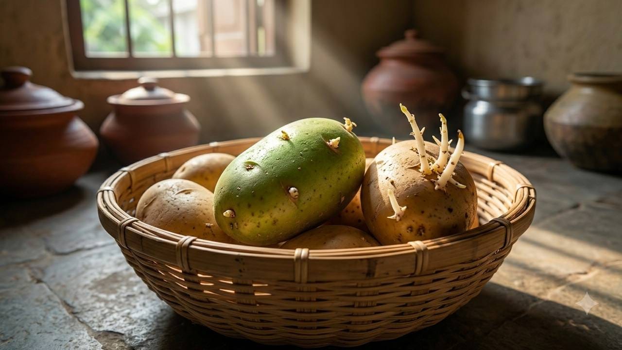অঙ্কুরিত এবং সবুজ হয়ে যাওয়া আলুর ক্ষতিকর দিক নিয়ে পুষ্টিবিজ্ঞান ও টক্সিকোলজি বা বিষবিদ্যা বিভাগের গবেষণায় অত্যন্ত বিপজ্জনক তথ্য উঠে এসেছে। এই তথ্য অনুযায়ী, আলোর সংস্পর্শে এসে আলুর ত্বক সবুজ হলে বা চোখ ফুটলে তাতে 'সোলানাইন' এবং 'চ্যাকোনাইন' নামক প্রাকৃতিক গ্লাইকোঅ্যালকালয়েড বিষ তৈরি হয়। গবেষকদের দাবি, এই উপাদানটি সামান্য পরিমাণে শরীরে প্রবেশ করলেও তা বিষক্রিয়া ঘটাতে পারে, যার জেরে তীব্র পেটে ব্যথা, বমি বমি ভাব এবং ডায়রিয়ার মতো উপসর্গ দেখা দেয়। Gemini Ai