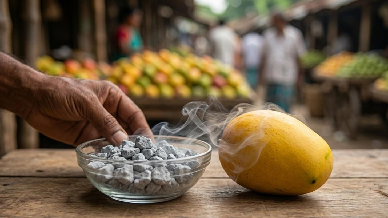 অপরিণত আমকে জোরপূর্বক দ্রুত পাকানোর জন্য অতীতে ক্যালসিয়াম কার্বাইড ব্যাপকভাবে ব্যবহৃত হলেও এখনও এর প্রয়োগ পুরোপুরি বন্ধ হয়নি। ইউরোপীয় খাদ্য নিরাপত্তা কর্তৃপক্ষ (EFSA)-এর প্রতিবেদন অনুসারে, কার্বাইড জলের সংস্পর্শে এলে ক্ষতিকর অ্যাসিটিলিন গ্যাস তৈরি করে, যা মানুষের মস্তিষ্কে অক্সিজেন সরবরাহ কমিয়ে দেয়। এর প্রভাবে তাৎক্ষণিকভাবে মাথাব্যথা, মাথা ঘোরা, বমি ভাব, শ্বাসকষ্ট এবং চোখ ও ত্বকে তীব্র জ্বালাপোড়া অনুভূত হয়। Gemini Ai
