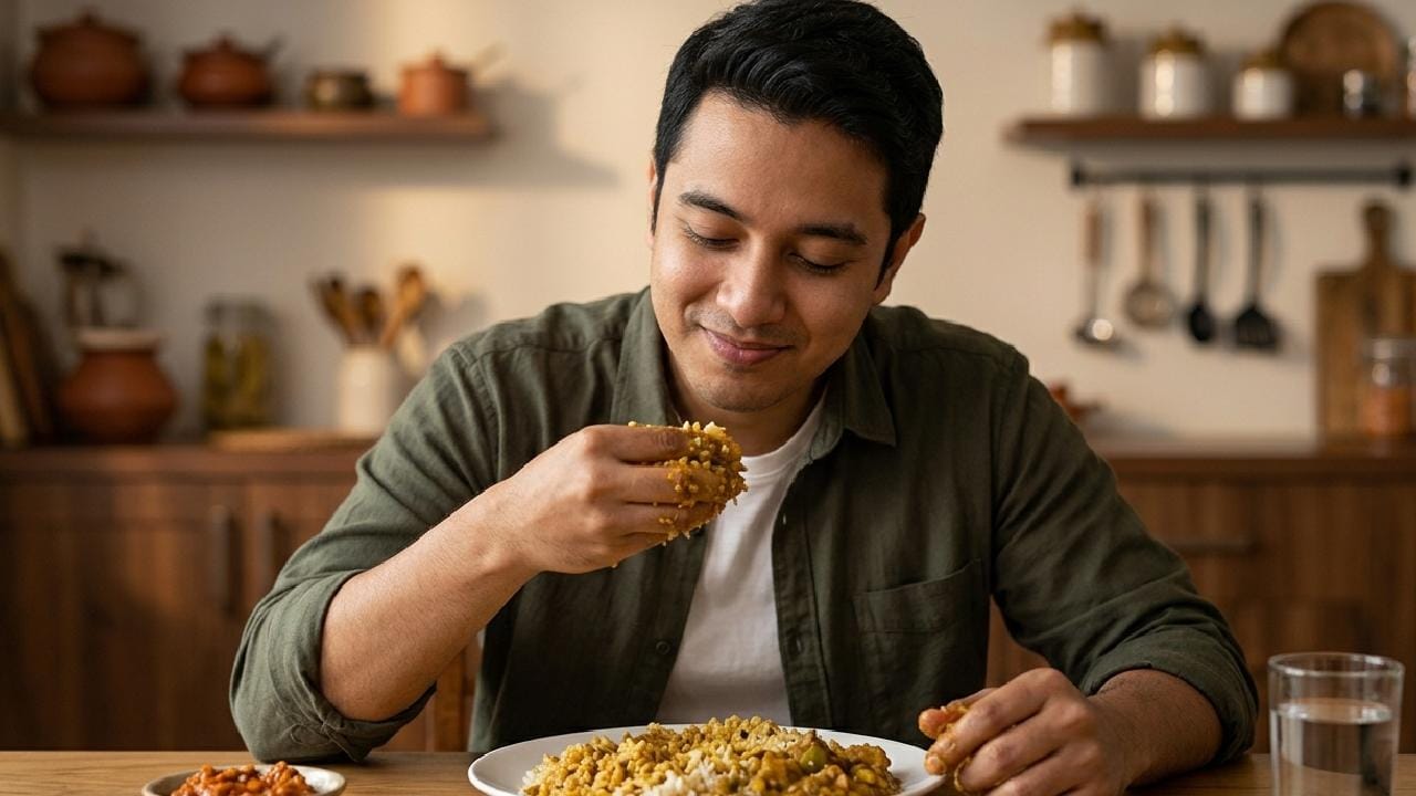 মনোবিজ্ঞান আমাদের শেখায় যে মানুষের দৈনন্দিন সাধারণ অভ্যাসের ভেতরেই সবচেয়ে বড় মানসিক সত্যগুলো লুকিয়ে থাকে। হাত দিয়ে খাওয়ার এই সহজ সরল পদ্ধতিটি আসলে নিজেকে মাটির কাছাকাছি রাখার এবং ঐতিহ্যের সঙ্গে যুক্ত থাকার চাবিকাঠি। চামচ বা কাঁটা ছেড়ে নিজের হাত দিয়ে খাওয়ার আনন্দটাই আলাদা, কারণ এটি আমাদের মনে করিয়ে দেয় আমরা কোথা থেকে এসেছি। Gemini Ai