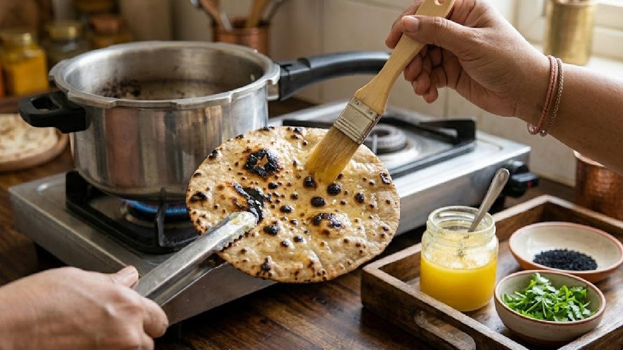 রুটি পুরোপুরি সেঁকা হয়ে গেলে একটি চিমটের সাহায্যে আলতো করে কুকারের দেওয়াল থেকে সেটি ছাড়িয়ে প্লেটে নামিয়ে নিন। এবার গরম রুটির ওপর ইচ্ছেমতো গলানো মাখন বা ঘি ব্রাশ করে পরিবেশন করুন সাধের ডাল মাখনি, চিকেন কারি কিংবা কাবাবের সঙ্গে। কোনও রেস্তোরাঁর বিল না বাড়িয়ে বাড়িতেই তৈরি এই ধোঁয়া ওঠা স্মোকি তন্দুরি রুটি প্রথম কামড়েই বাড়ির সবাইকে চমকে দেবে। Gemini AI