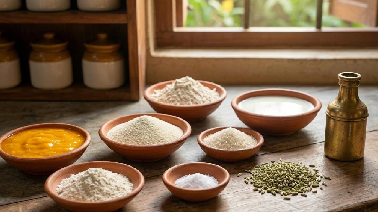 আমের এই দুই লাজবাব পদ বানানোর জন্য রান্নাঘরে খুব বেশি উপকরণের প্রয়োজন কিন্তু একেবারেই পড়বে না। আপনার হাতের কাছে থাকা পাকা আম, সুজি, দুধ, আটা, চালের গুঁড়ো, চিনি, সামান্য নুন, মৌরি এবং ভাজার জন্য সাদা তেল থাকলেই কেল্লাফতে। Gemini Ai