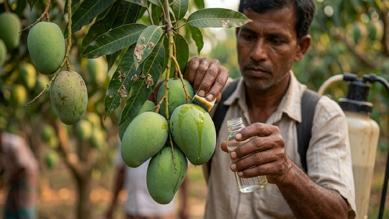 খাদ্য ও কৃষি সংস্থা (FAO)-এর মতে, বর্তমানে আম চাষের সবচেয়ে বড় উদ্বেগের জায়গাটি হল গাছের মুকুল থেকে শুরু করে ফল পাকা পর্যন্ত বিভিন্ন স্তরের অনিয়ন্ত্রিত কীটনাশক ও ছত্রাকনাশক ব্যবহার। ক্লোরপাইরিফস বা সাইপারমেথ্রিনের মতো কীটনাশকের অবশিষ্টাংশ আমের মাধ্যমে শরীরে ঢুকলে স্নায়বিক সমস্যা ও হরমোনের ভারসাম্যহীনতা দেখা দেয়। একাধিক নিউরোলজিক্যাল গবেষণায় প্রমাণিত হয়েছে যে, এটি শিশুদের স্বাভাবিক মানসিক ও বুদ্ধিমত্তার (IQ) বিকাশ ব্যাহত করে। Gemini Ai