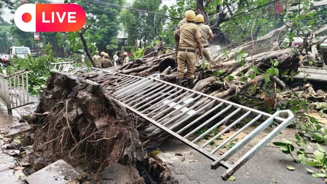 Live: দফায় দফায় বৃষ্টি, জলমগ্ন শহর, গাছ পড়ে বন্ধ স্ট্র্যান্ড রোড