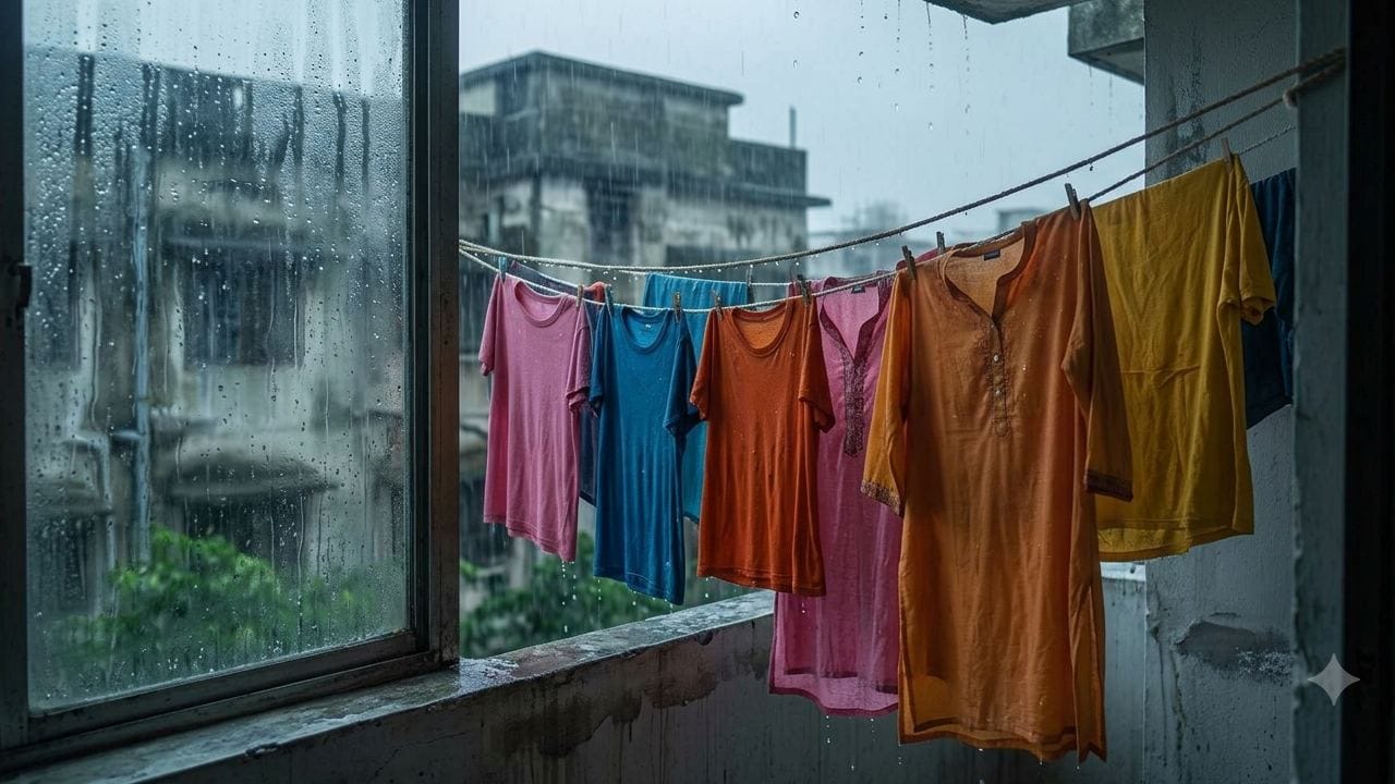 রোদ ঝলমলে দিনে সূর্যের অতিবেগুনি বা ইউভি রশ্মি প্রাকৃতিক উপায়ে কাপড়ের ব্যাকটেরিয়ার ডিএনএ নষ্ট করে জীবাণুমুক্ত করতে সাহায্য করে, যা বর্ষাকালে একদমই সম্ভব হয় না। মেঘলা আবহাওয়া আর অতিরিক্ত আর্দ্রতার কারণে কাপড় ঘরের ভেতরে ঘণ্টার পর ঘণ্টা ধরে শুকোয়, যা জীবাণুদের বংশবৃদ্ধির আদর্শ পরিবেশ তৈরি করে। রাস্তাঘাটের কাদা এবং জমা জল থেকে কাপড়ে যে বাড়তি নোংরা লাগে, তা সাধারণ জলের চেয়ে অনেক বেশি ব্যাকটেরিয়া বহন করে নিয়ে আসে। Gemini AI
