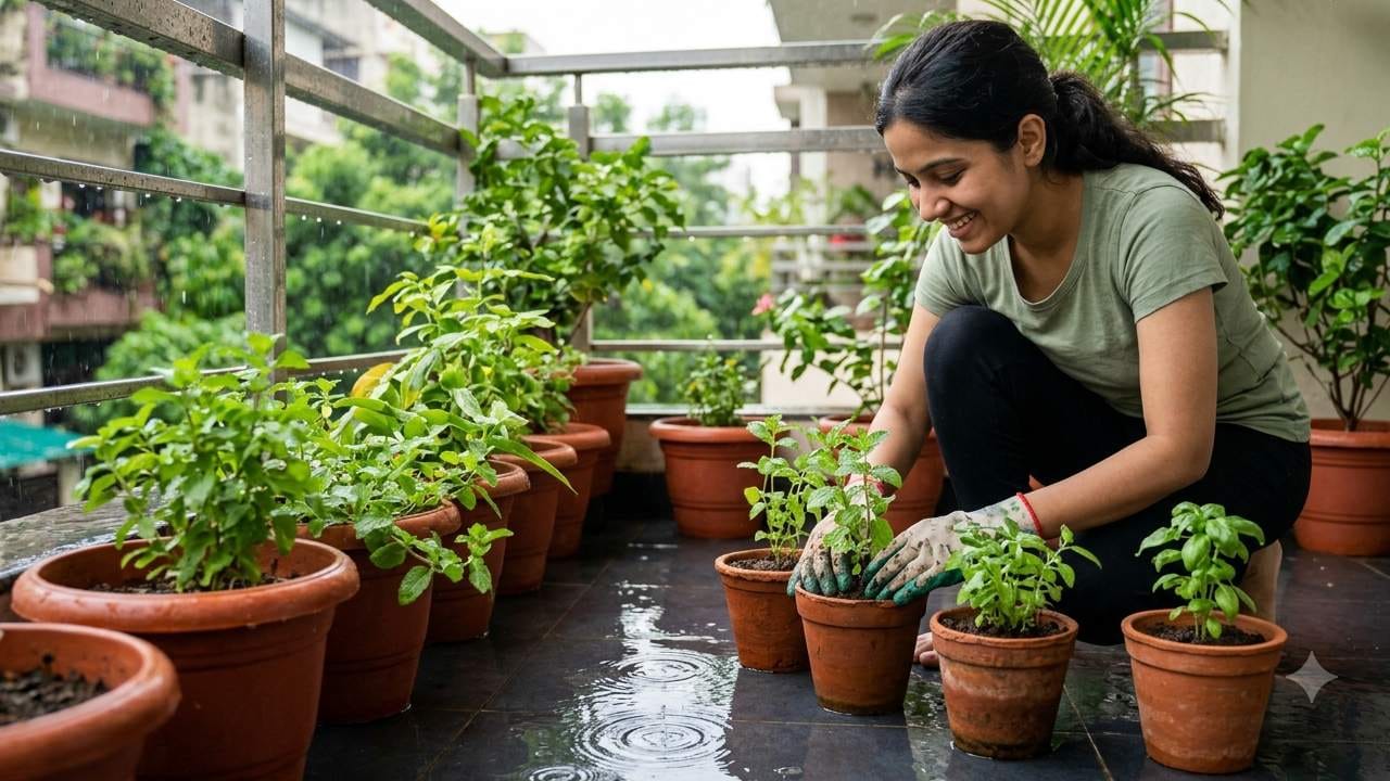 বর্ষার মরসুম বাড়ির টবেই একটি সুন্দর ভেষজ বাগান বা কিচেন গার্ডেন তৈরি করার জন্য সবথেকে আদর্শ সময়। এই সময়ে বাতাসের ঠান্ডা আমেজ, অতিরিক্ত আর্দ্রতা এবং নিয়মিত বৃষ্টির জল গাছের দ্রুত বৃদ্ধিতে দারুণভাবে সাহায্য করে। আপনার বাড়ির বারান্দা বা ছাদ যেখানেই হোক না কেন, সামান্য যত্নেই এই গাছগুলি দ্রুত বেড়ে উঠবে। Gemini AI