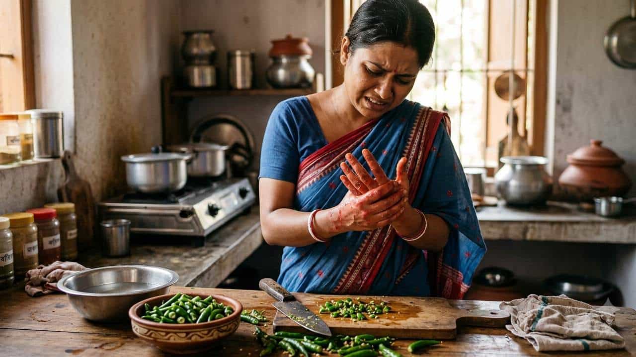 Chili Burn Home Remedies: লঙ্কা বাটার পর হাত জ্বলছে? সাবান জল নয়, জ্বালা জুড়োবে ৩ ঘরোয়া উপাদানেই Chili Burn Home Remedies: লঙ্কা বাটার পর হাত জ্বলছে? সাবান জল নয়, জ্বালা জুড়োবে ৩ ঘরোয়া উপাদানেই