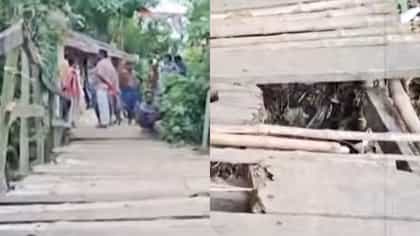 হেলে গিয়েছে, তাপ্পি মারা হয়েছে বাঁশ দিয়ে! ভয়ঙ্কর দশা বলাগড়ের সেতুর