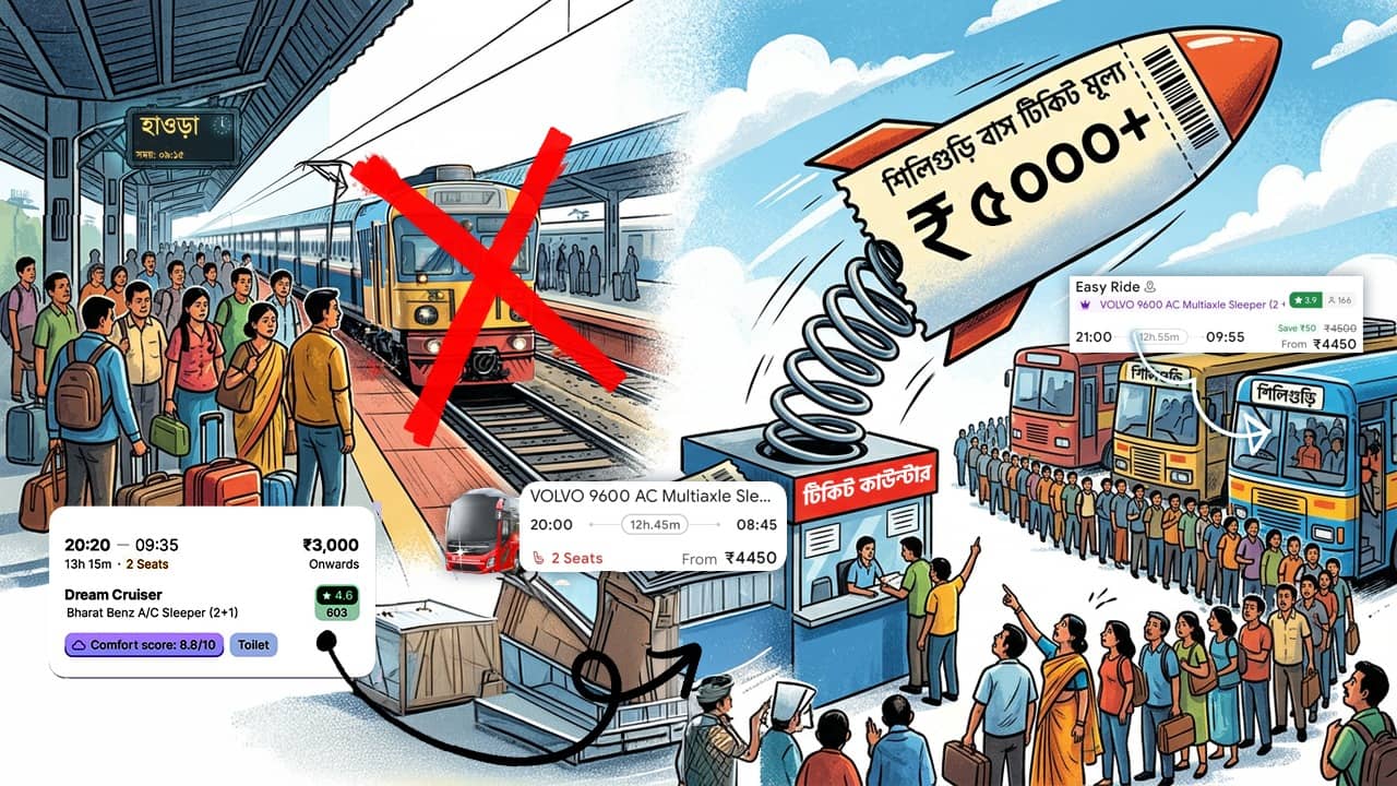 Bus Fare Hike: রাতে ছিল ১৬০০, সকালে NJP যাওয়ার বাস ভাড়া ৫০০০ টাকা! ফ্লাইটকেও হার মানিয়ে দেবে?