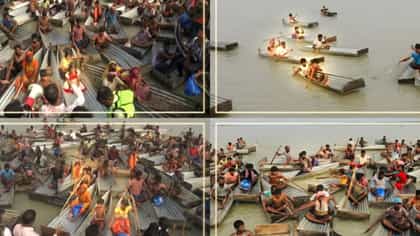 নীল প্যাকেটে মোড়া চিড়ে-গুড়ের জন্য ক্ষুদে হাতেই দাঁড় টানল ওরা
