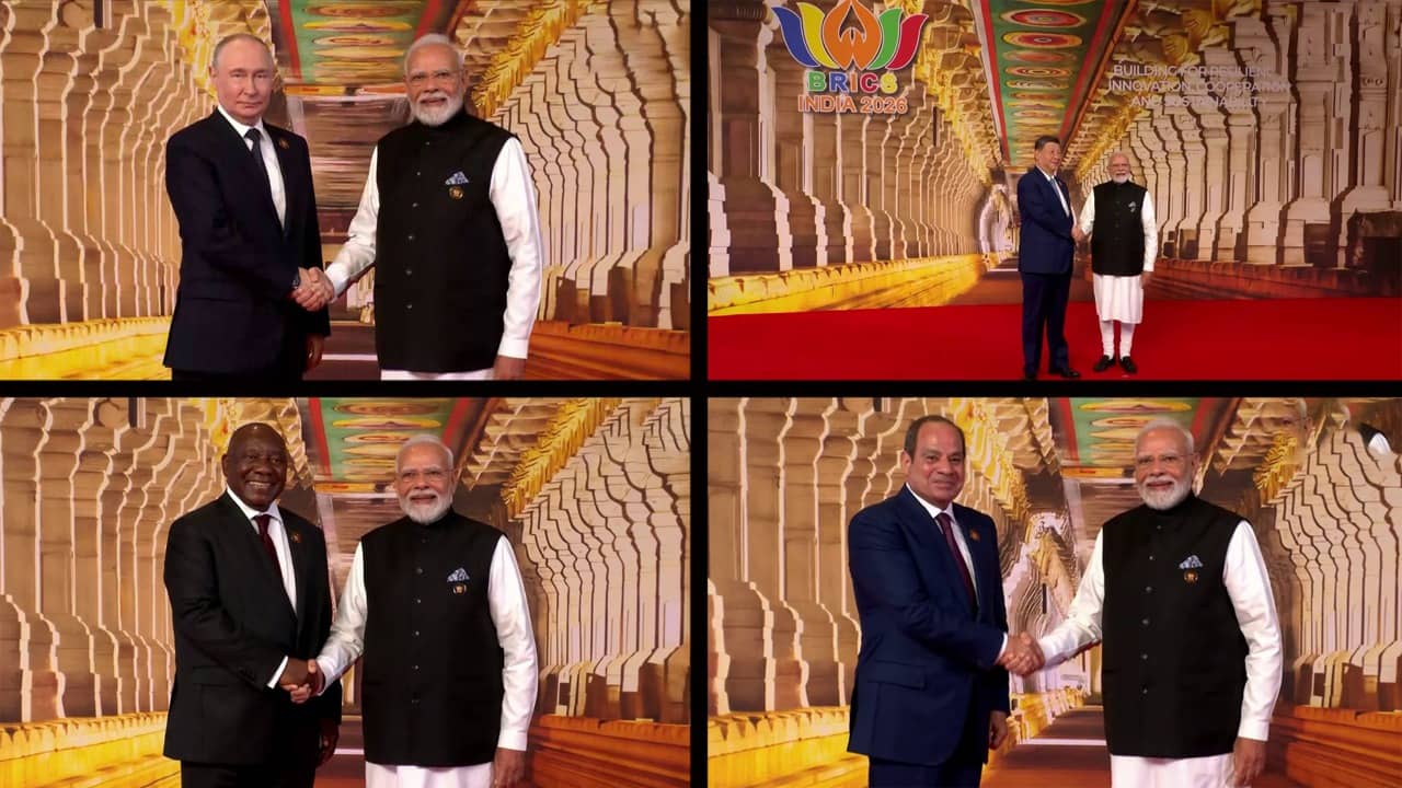 BRICS Summit: ভারত মণ্ডপমে রাষ্ট্রপ্রধানদের স্বাগত মোদীর, ব্যাকড্রপে তামিলনাডুর বিখ্যাত রামনাথস্বামী মন্দিরের ছবি