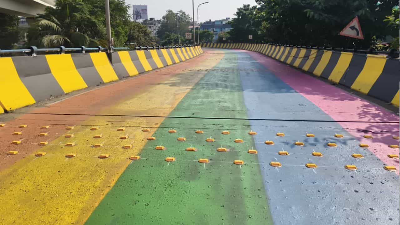 Chingrighata: রামধনু রঙের পর আবারও নতুন সংযোজন চিংড়িঘাটা উড়ালপুলে Chingrighata: রামধনু রঙের পর আবারও নতুন সংযোজন চিংড়িঘাটা উড়ালপুলে