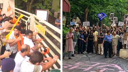 SRFTI: জাগরণ মঞ্চের ছুড়ে দেওয়া বোতল-ইঁট আটকাচ্ছেন ছাত্র-শিক্ষকরা