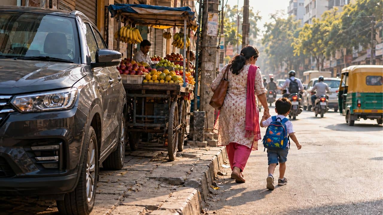 Footpath rights in India: কোথাও পার্ক করা গাড়ি, কোথাও ঠেলা নিয়ে বসে হকার, ফুটপাথ আসলে কার?
